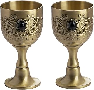 Chalice Goblet, VIDAYA Hand-Made Vintage Pure Copper Engraving Flower Pattern Metal Embossed Wine Copper Gemstone Cups Med...