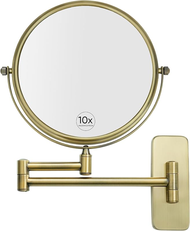 Espelho redondo de maquiagem GURUN para parede, dupla face, ampliação 10x, latão acetinado antigo, 20,32 cm