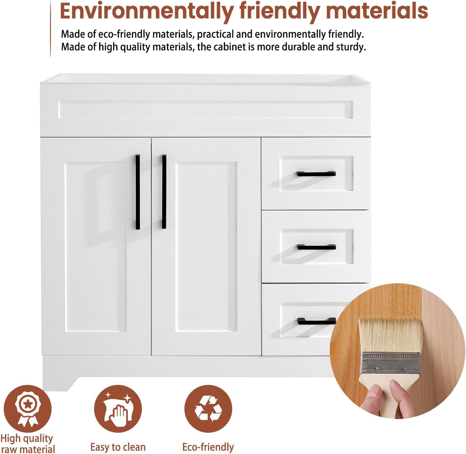 36inch Bathroom Vanity Without Sink,Bathroom Storage Cabinet with 2 Soft Closing Doors & 3 Full Extension Drawers,White