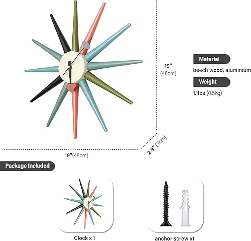 Miniatura 2 de Reloj de pared de madera redondo multicolor para decoración de cocina, arte de pared de 19 pulgadas