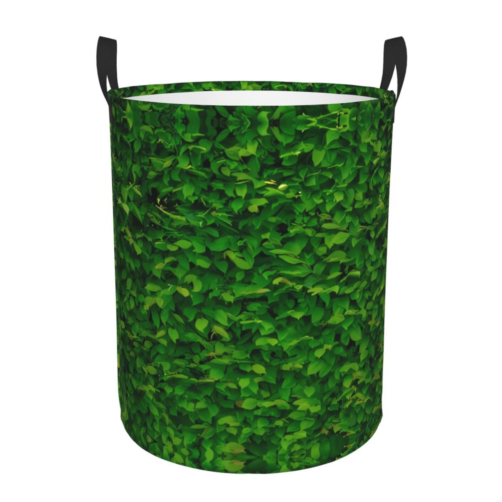 M Circular Hamper – Collapsible Green Leaves Wall Print Laundry Basket