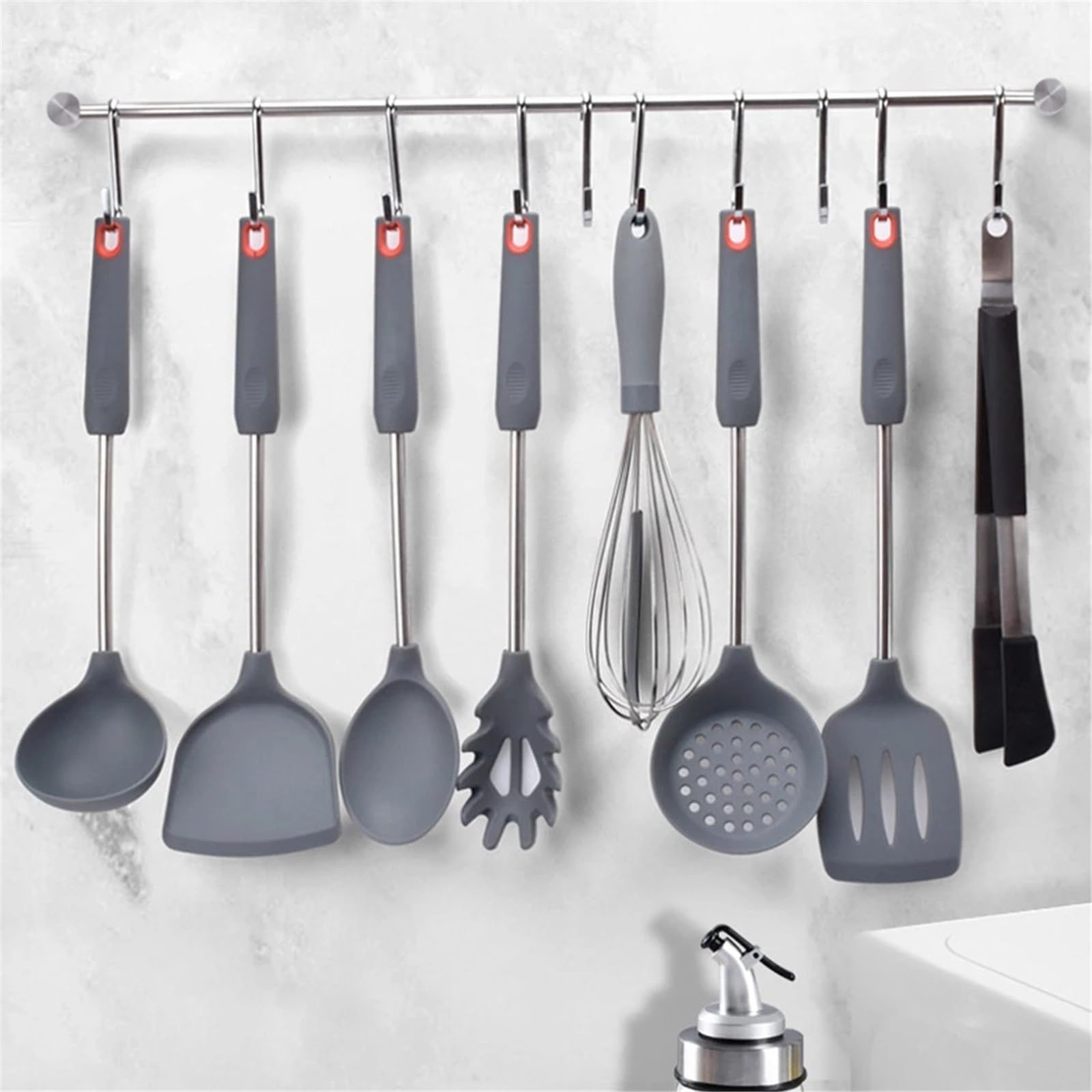 Percha para Utensilios de Cocina Estante colgante montado en la pared, ganchos de suspensión de una sola barra extraíbles de acero inoxidable, organizador práctico, muebles, olla de cocina, toalla