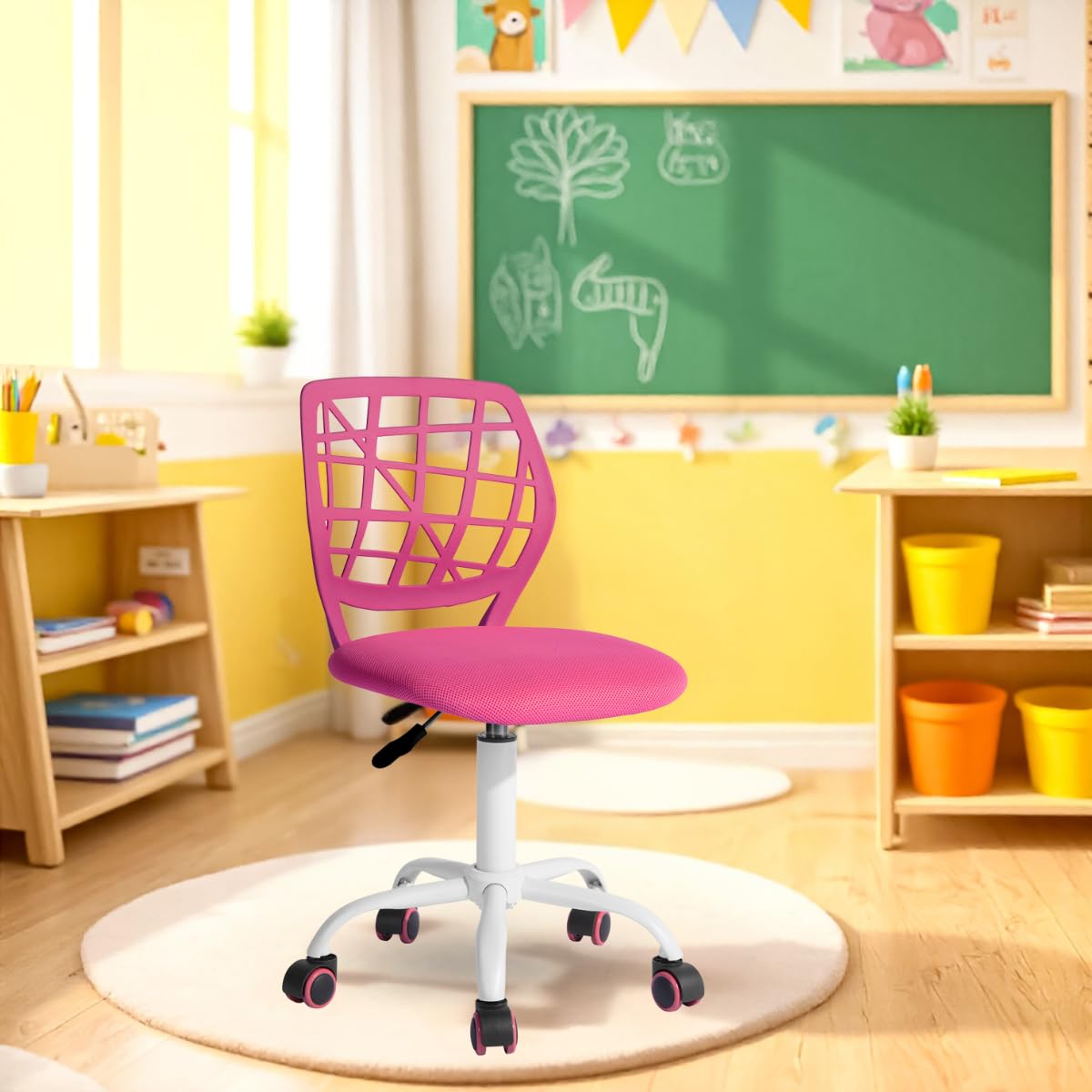 Sedia ergonomica per scuola, schienale in rete traspirante, altezza regolabile, rosa scuro