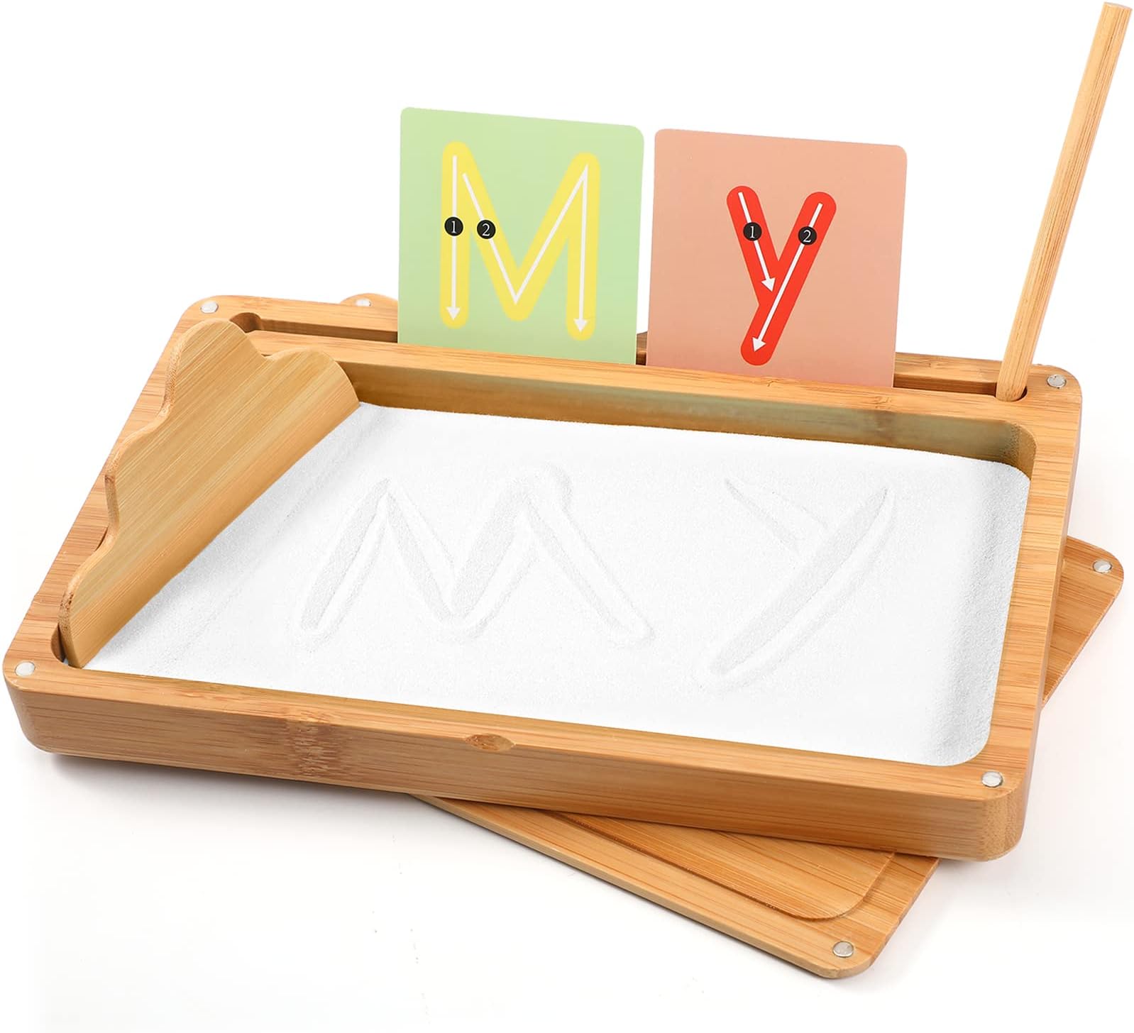AtMini Sand Tray for Classroom Wooden Montessori Sand Tray with Lid for Kids Writing Letters and Numbers, Preschool Classroom Must Haves, Kindergarten Learning Tools (White)