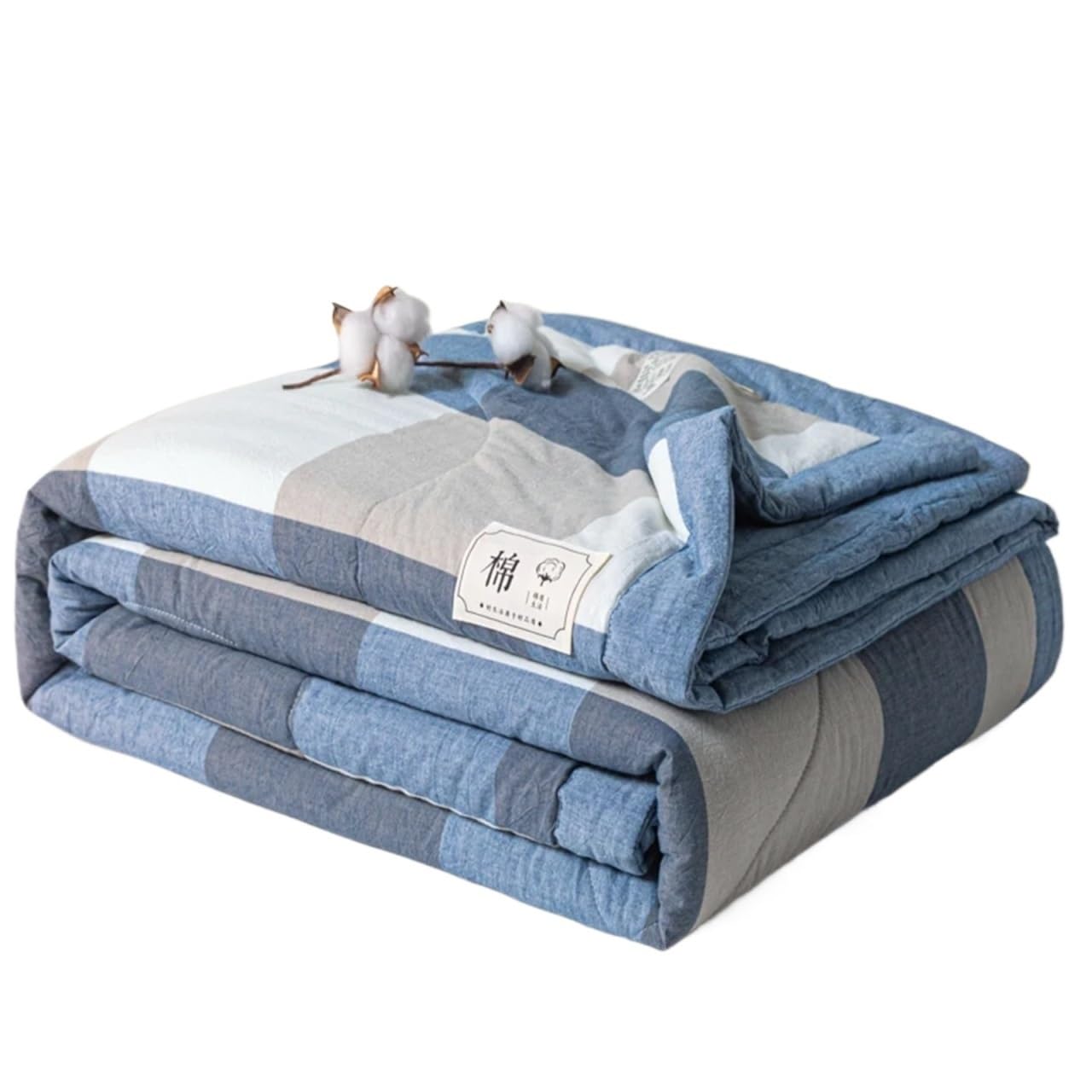 IUVYTA Summer Duvet Cotton Quilted Comforter Long Staple Quilt Core Air-conditioning Washed Plaid Soft Duvet(Color 3,150x200cm)