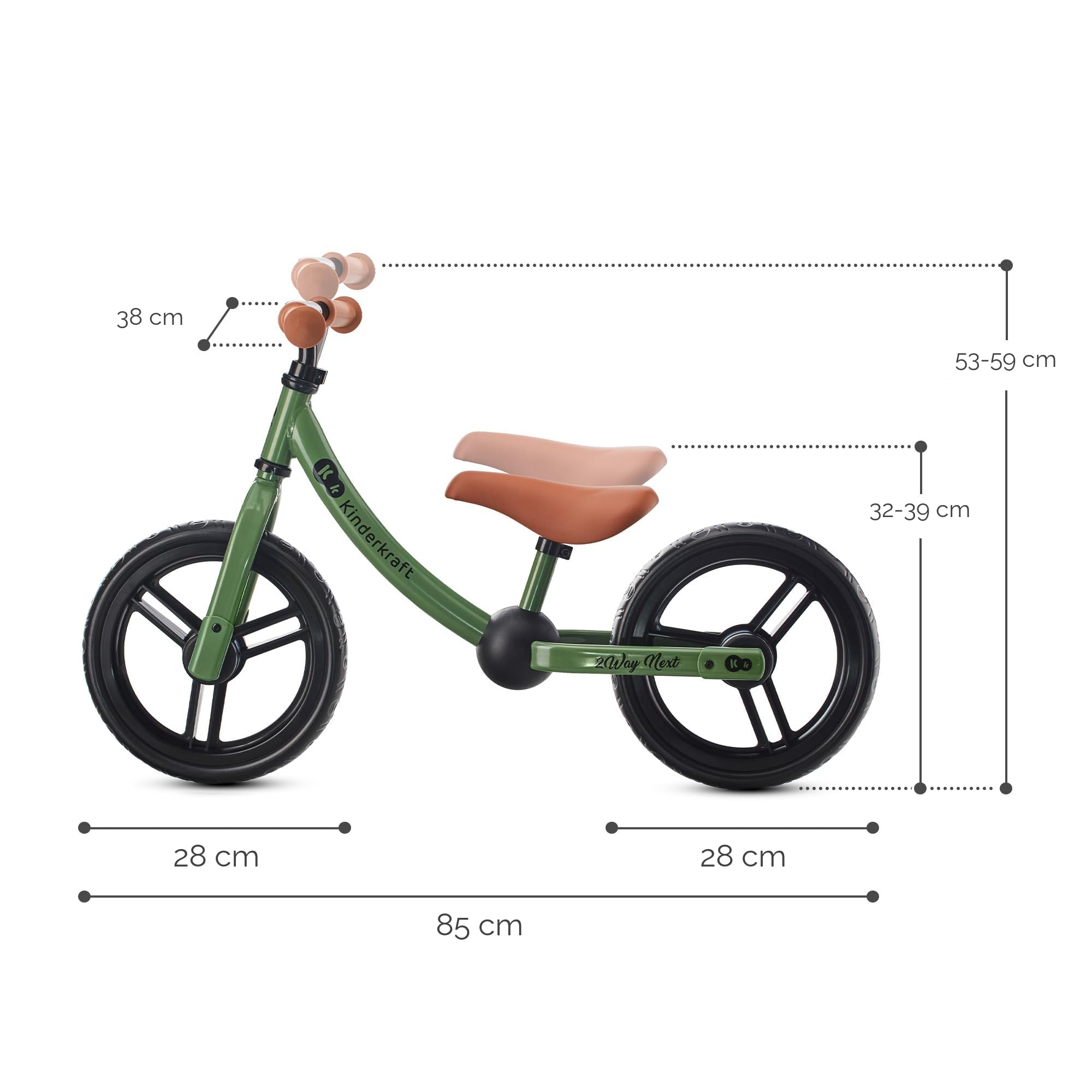 kk Kinderkraft 2WAY NEXT Bicicletta bambini 2-5 anni, Bici senza pedali, 12 polici ruote, Design sportivo, Regolazione della sella, Bloccasterzo, Montaggio facile, Struttura leggera, Verde