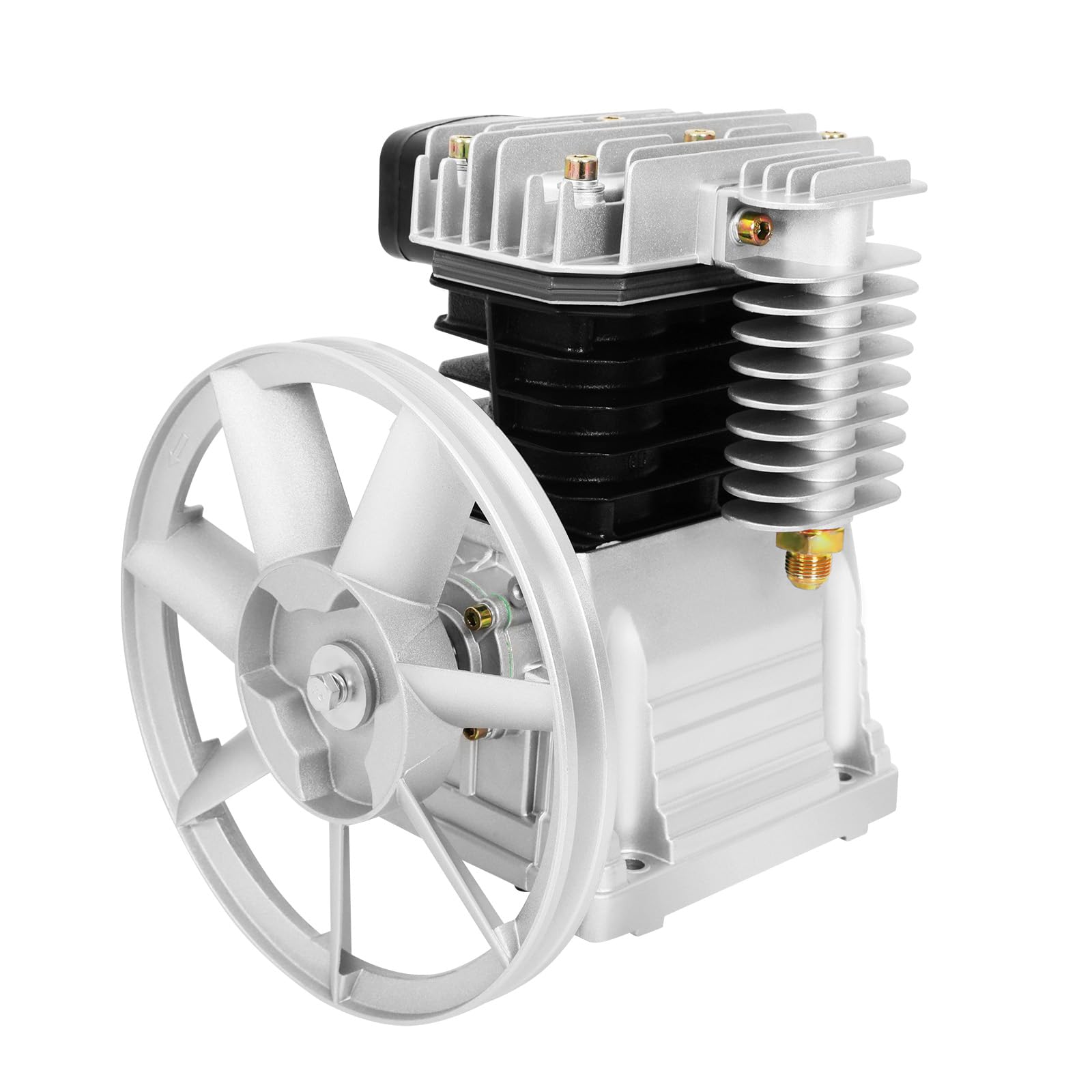 Cabezal de bomba de compresor de aire, 32 x 27 x 31 cm, cabezal de compresor de aire con 2 cilindros, cabezal de compresor de aire con polea para industrias como electrónica, ingeniería, construcción
