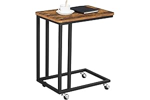 VASAGLE Industrial Rustic Rolling Food Tray C Table with Casters