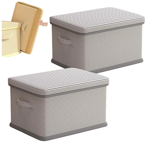 Wardrobe Storage Bins With Lid, Large Capacity, Stackable Foldable Fabric Container(A-2PCS,L)