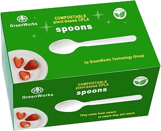 GreenWorks Heavy-Duty Compostable Spoons, BPI Certified, 100 Pack Plant-Based PLA Disposable Cutlery