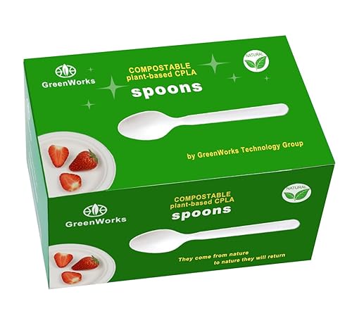 GreenWorks Heavy-duty Compostable Spoons,BPI Certified,100 Count Large Disposable Cutlery Spoons