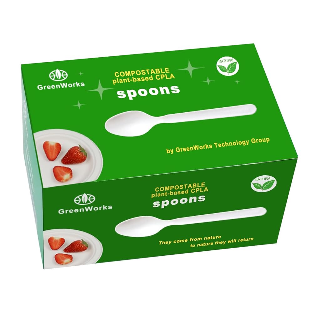 GreenWorks Heavy-duty Compostable Spoons,BPI Certified,100 Count Large Disposable Cutlery Spoons