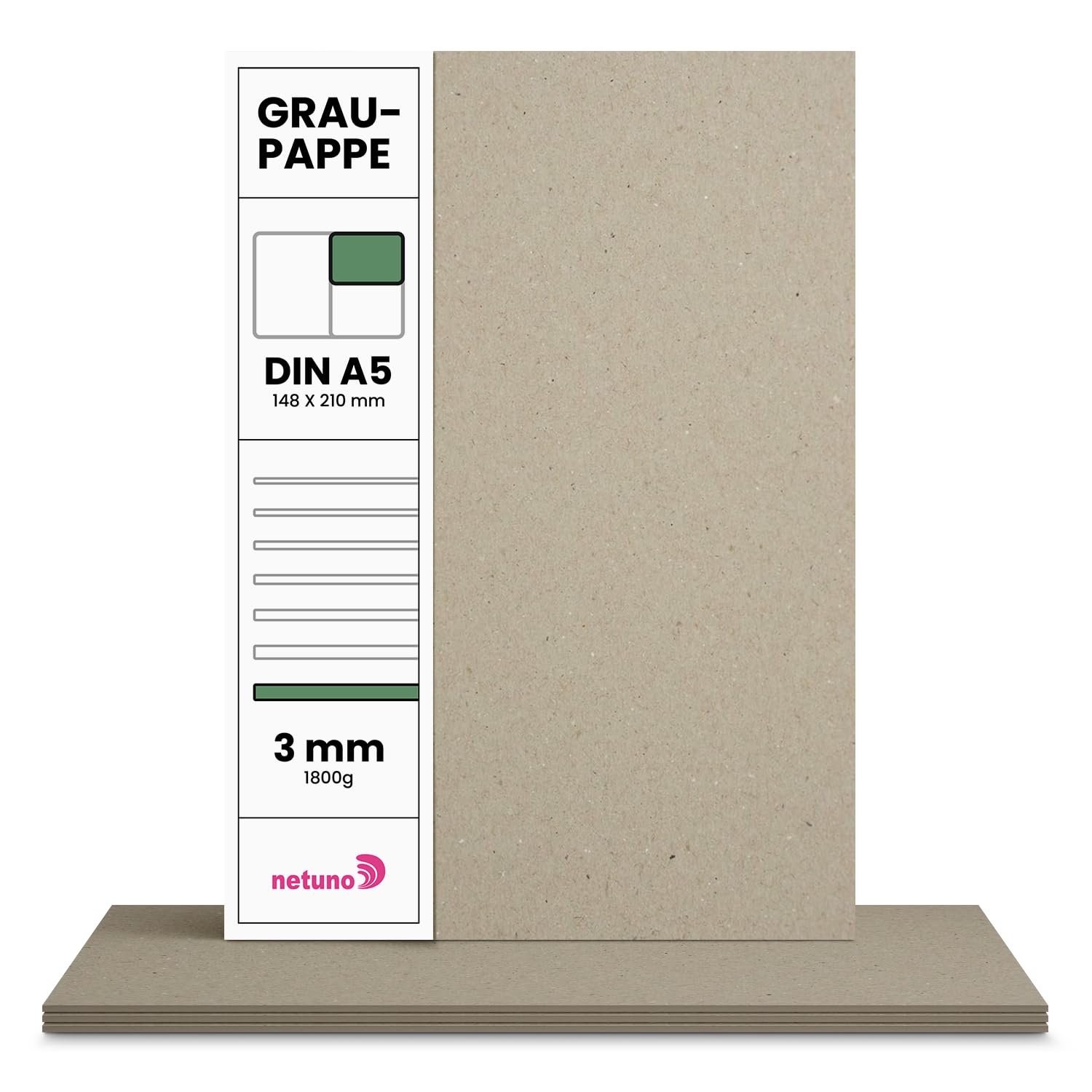 Netuno 100x Graupappe DIN A5 14,8 x 21 cm 1800g Graukarton 3 mm Buchbinderpappe Bastelarbeiten Buchbinderarbeiten graue Pappe zum Basteln Kalendergestaltung Buchbinder Zubehör Buchbinderkarton grau