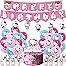Hello Kitty Party Supplies - Tomicy 48 Stück Hello Kitty Kindergeburtstag Deko, Party Supplies Alles Gute zum Geburtstag Banner Luftballons Set für Partydekorationen