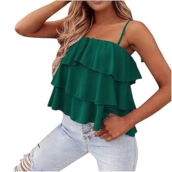 トップス tulle tiered tunic camisole Women Tiered Ruffle Camisole Casual Sleeveless Tank Tops