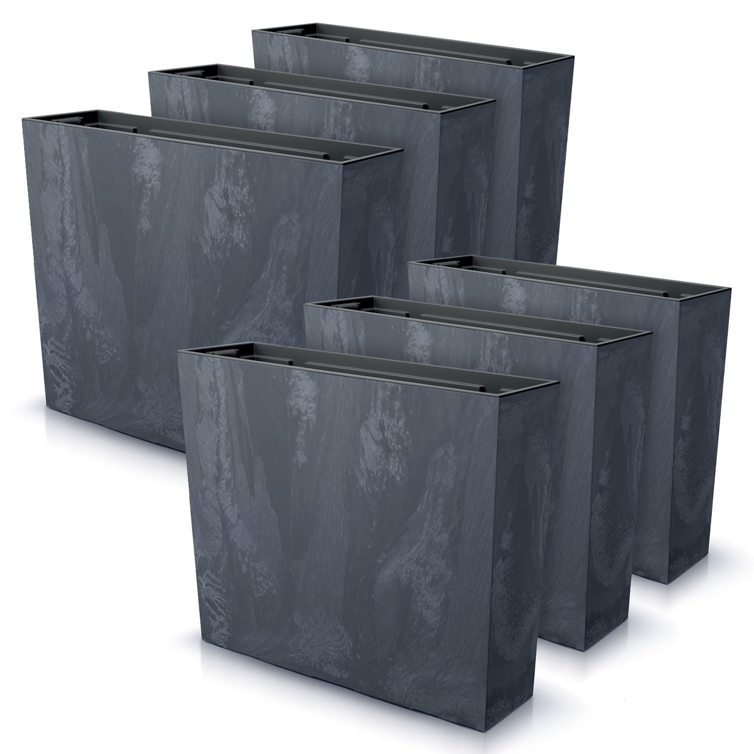 IMJ-Global Set di 6 Vasi per Fiori Piante Rettangolari Urbi Case Beton Effect In Plastica 58x18x49,8cm Da Interno Esterno Neri 44 Litri Design Moderni