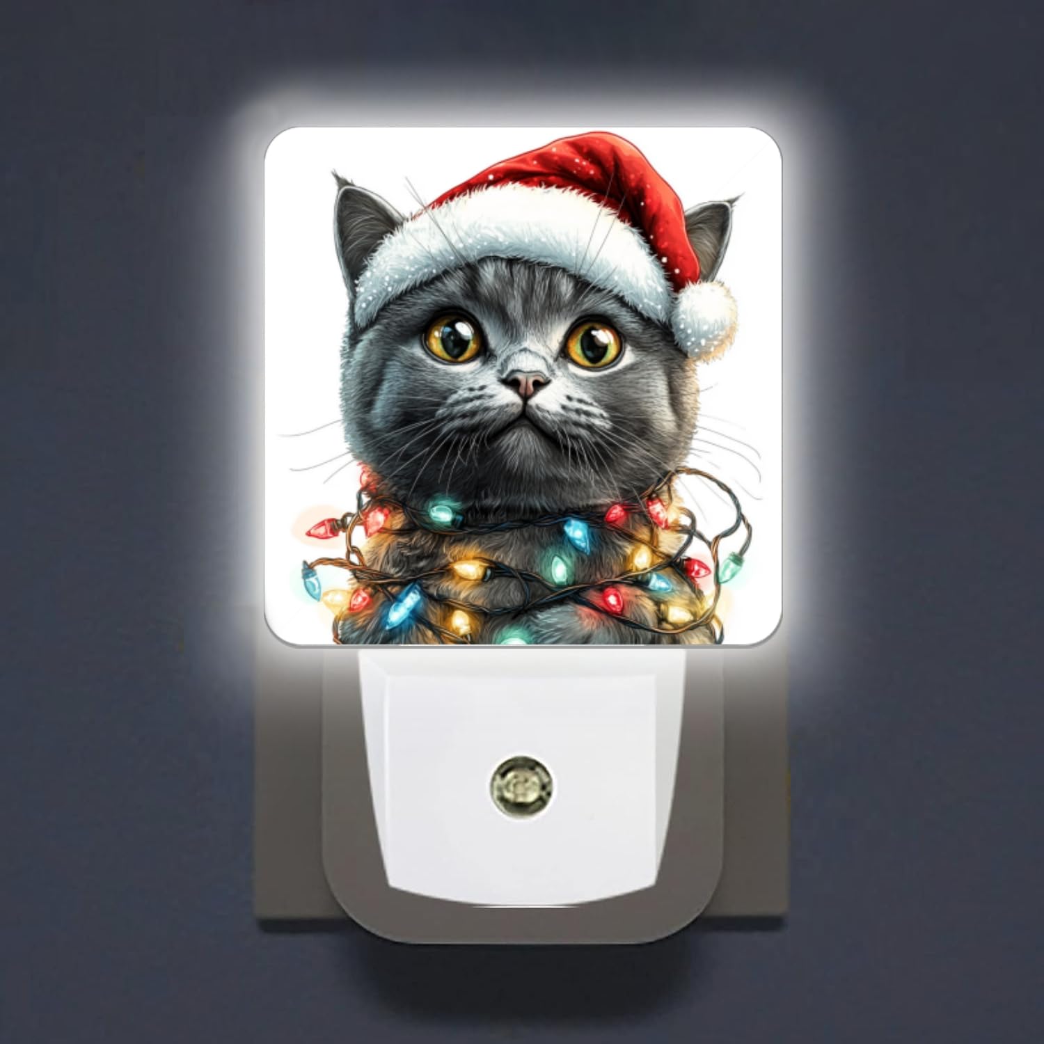 Christmas Square LED Night Lights Lamp with Dusk to Dawn Sensor SantCat with Christmas Lights Night Light Plug