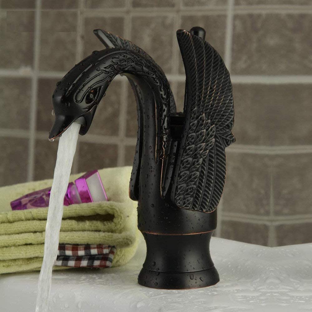 Brass Swan Shape Bathroom Basin Single Lever Wash Basin Mixer Tap Single Handle Hot & Cold Basin Faucet for Living Room & Bathroom (Black Tap Short Body) (B09RFB3P21) Amazon Price History, Amazon Price Tracker