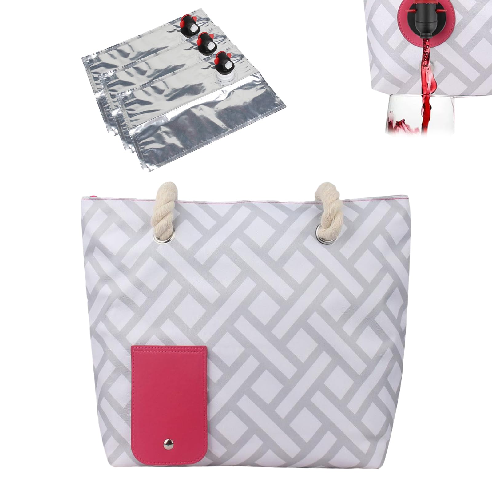 Bolsa De Vino, Bolsa De Picnic Bolsa De Vino De 2000 Ml con Dispensador Bolsa Dispensadora De Vino PortáTil con 3 Tanques Interiores para Playa Viajes Conciertos Acampadas 42,5 X 31,5 Cm Gris