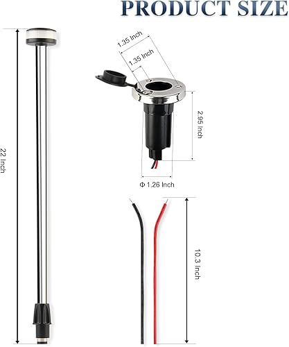 Miniatura 6 de Luz de popa para barco de anclaje marino todo redondo LED blanco extraíble 2 pines enchufe base USCG 2 NM 12 voltios 22 pulgadas