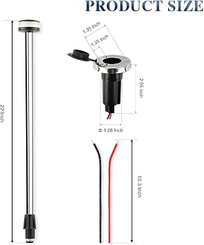 Stern Light Boat Anchor Light Marine Navigation lights All Round White LED USCG 2 NM Removable 2 Pin Plug in Base 12 Volts 22 Inches