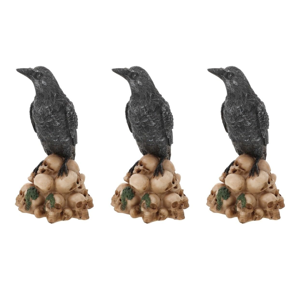 Uonlytech 3 Pezzi Statua Decorativa di Halloween in Resina con Teschio Nero, Gatto e Corvo Realistici, Resistente All’usura, per Decorazioni Tavolo Festa di Halloween