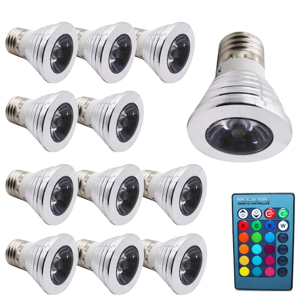3W Bombilla inteligente E27,Regulable Cambio de Color Bombilla Led con mando,para Hogar, Decoración, Bar, Fiesta (12 Unidad)