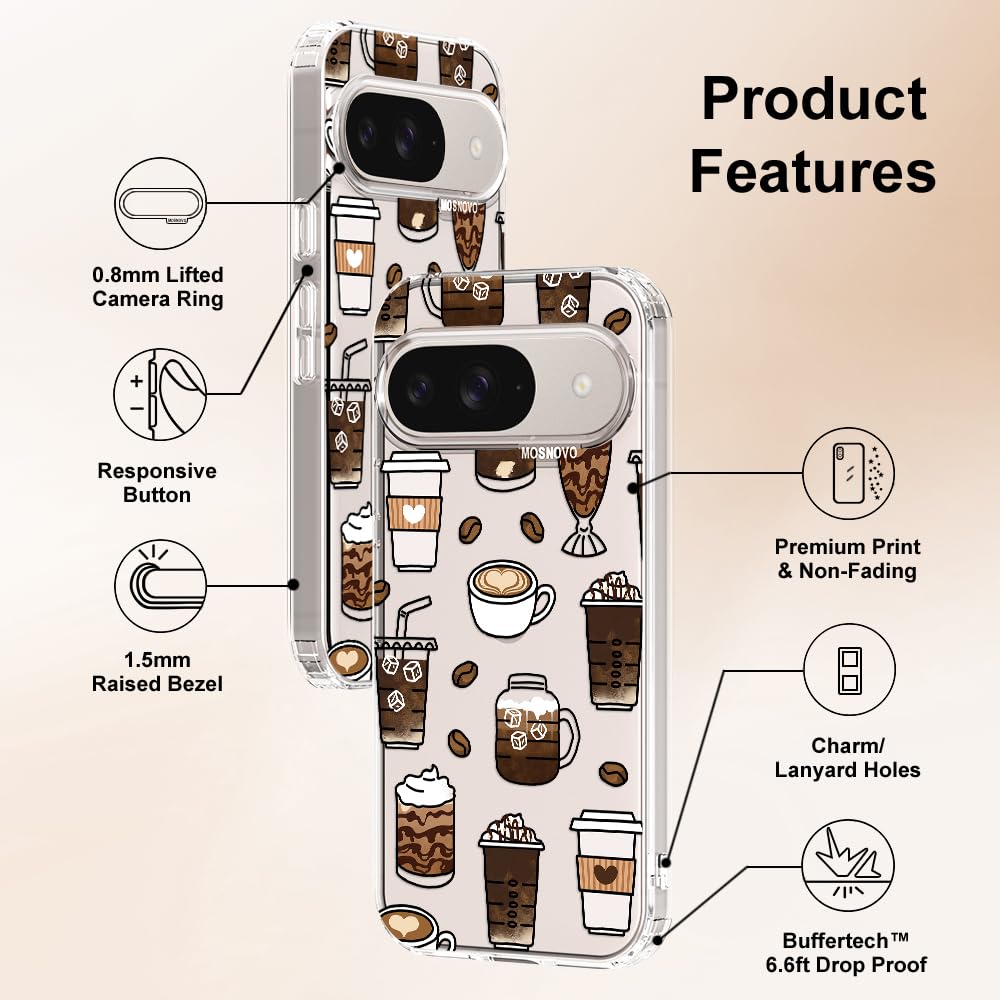 MOSNOVO Case for Google Pixel 10 & Pixel 10 Pro, [Buffertech 6.6ft Military-Grade Drop Protection] [Anti Peel Off Tech] Clear TPU Bumper Phone Case Cover Design - Cute Cherry — view 520