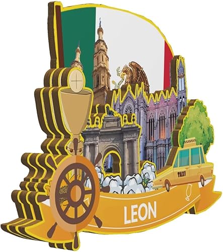 Miniatura 2 de Leon México imán imán de madera 3D hitos de viaje coleccionables, recuerdos decorativos hechos a mano -2009