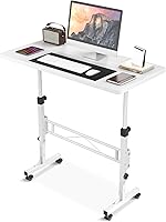 Amztabler 32" Adjustable Height Standing Desk with Wheels - Portable Mobile Stand Up Desk for Home Office, Treadmill & Walking Pad, White