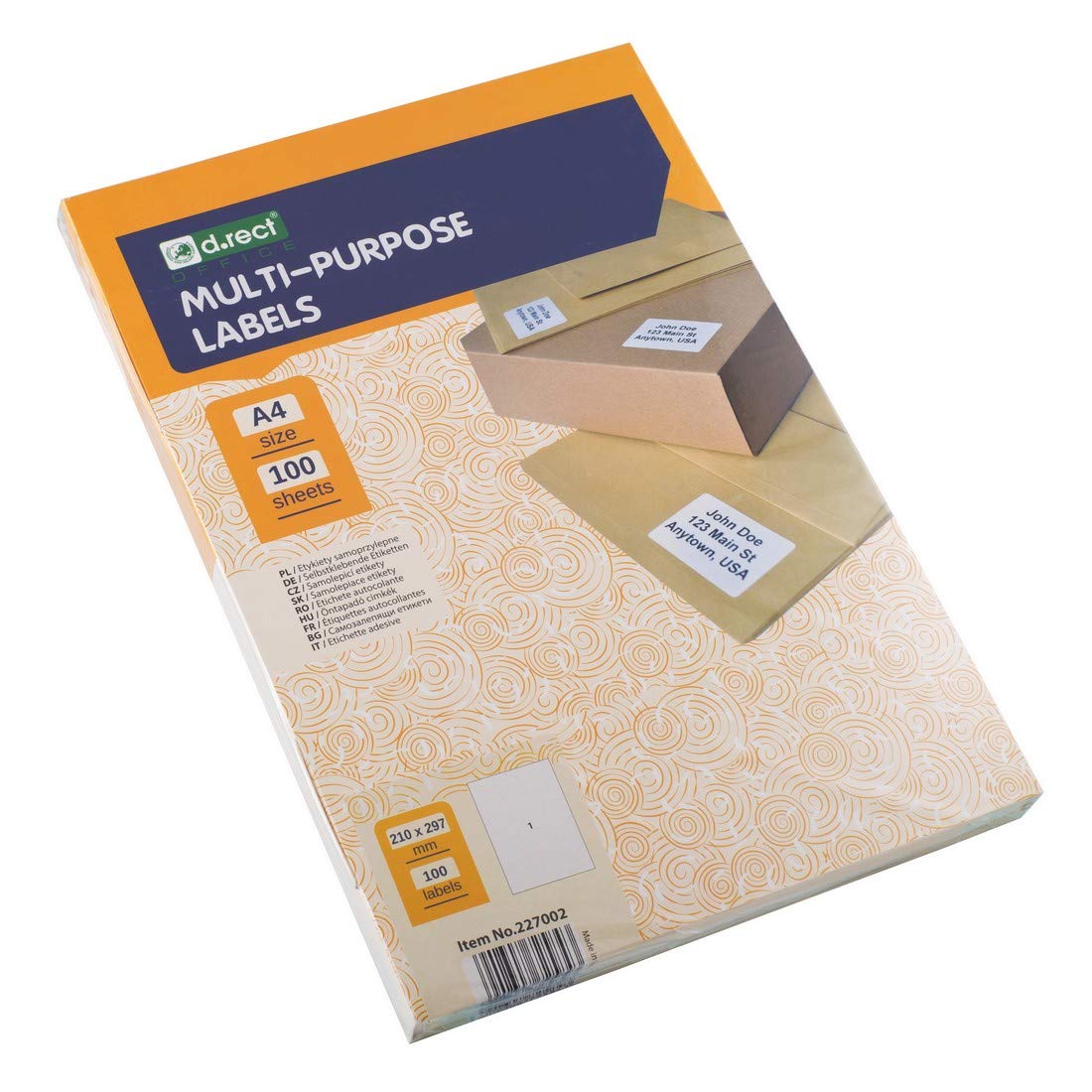 D.RECT Adhesive Labels | Universal Labels (210x297mm on A4) | Self-Adhesive Printable 100 Sheets | Pack of 1 Label | Sheet 100 Pieces | White