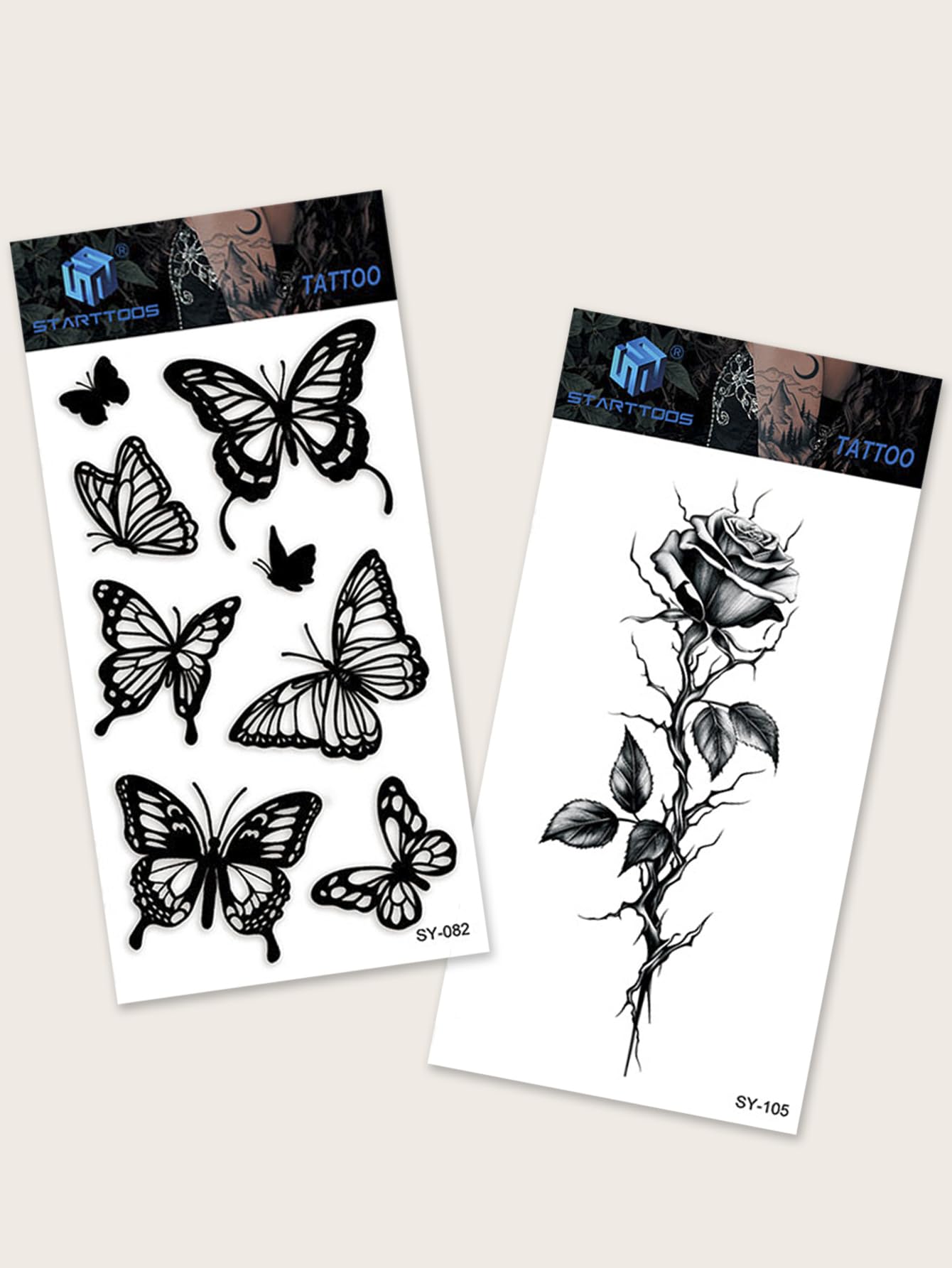 2PCS Black ins Minimalist Tattoos Fresh Butterfly Rose Flower Party Holiday Gift Hand Back Arm Shoulder Clavicle Abdominal Back Leg Temporary