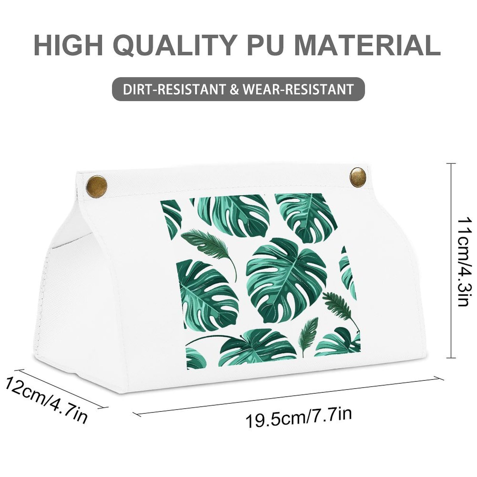 Cyan Palm Leaves White Tissue Box Cover Rectangle PU Leather Cover for Tissue Boxes Modern Tissue Holder for Bathroom Office Tissue Holders Decorative Cute Napkin Holder for Kitchen Bedroom