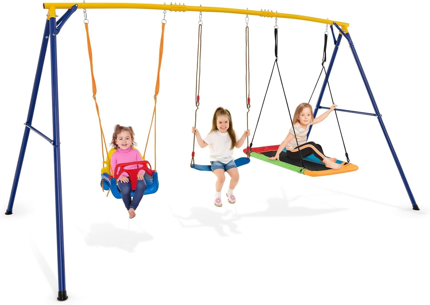 GOPLUS Columpio de Exterior de 3 plazas, Capacidad de Carga 300 kg con cinturón Ajustable, Columpio de Surf y Asiento de Columpio de bebé para jardín y terraza, para niños de 3-10 años