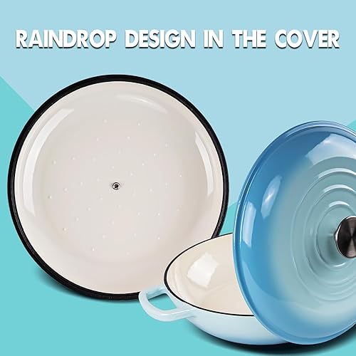 Miniatura 4 de Horno holandés de hierro fundido esmaltado, olla holandesa de 3 cuartos de galón con tapa, horno holandés redondo de hierro fundido con