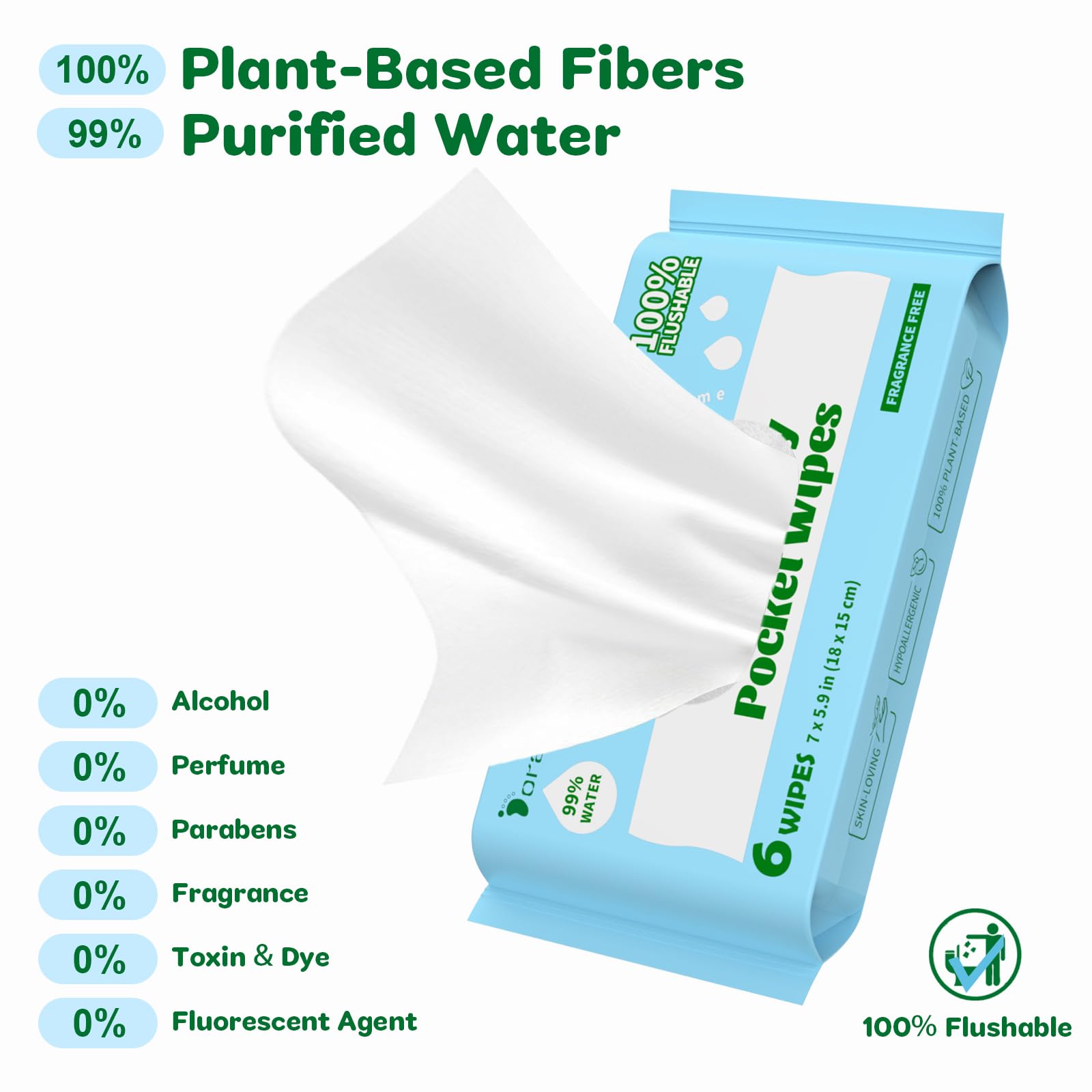 Dorahoney Mini Flushable Wet Wipes, Travel Size, 99% Water - Image 3