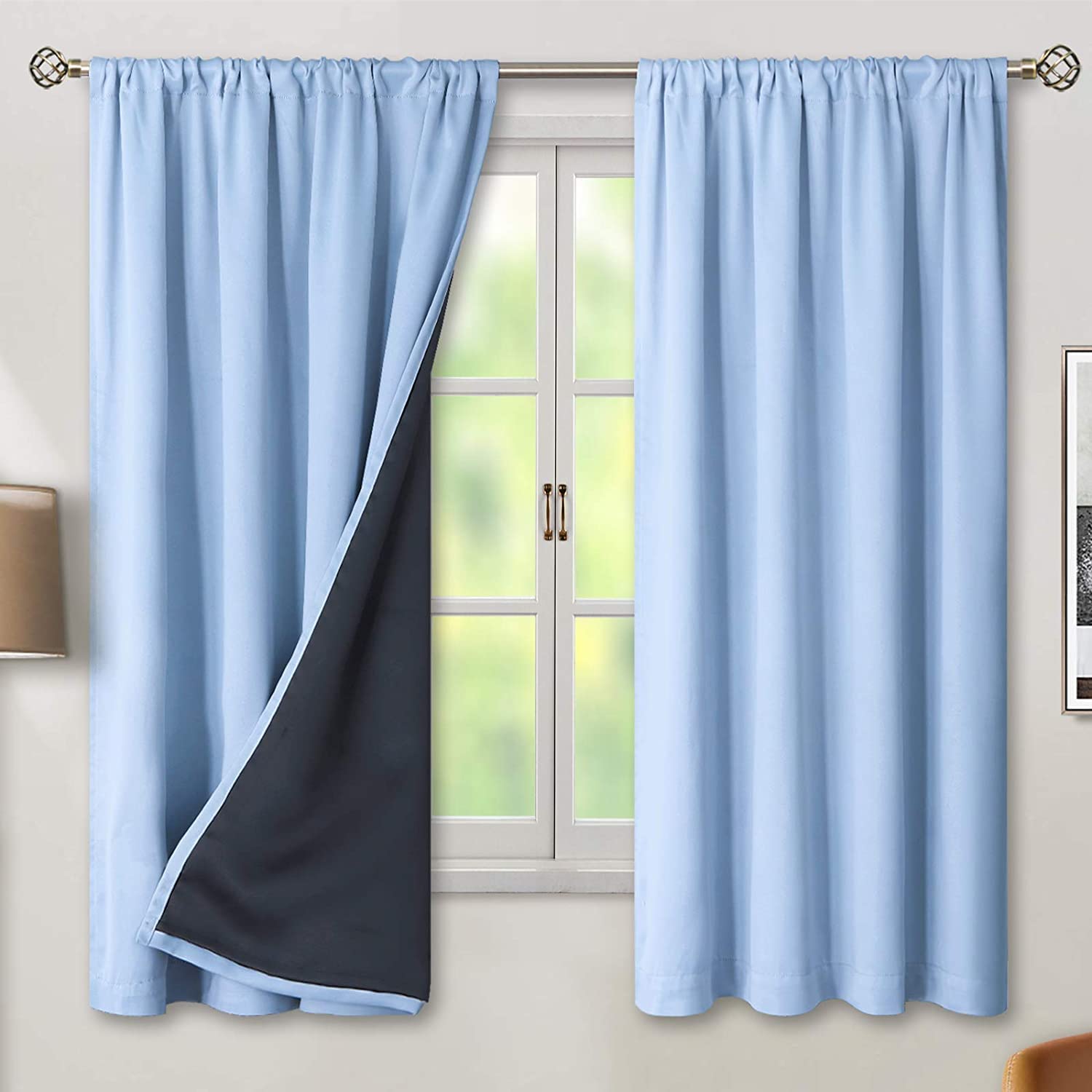 BFAM Store Thermal Insulated 100% Blackout Curtains for Bedroom with Black Liner, Double Layer Full Room Darkening Noise Reducing Rod Pocket Black Out Curtain 2 PC (SPA Blue, 9 FT (108INCH)) (B09SYFKCMY) Amazon Price History, Amazon Price Tracker