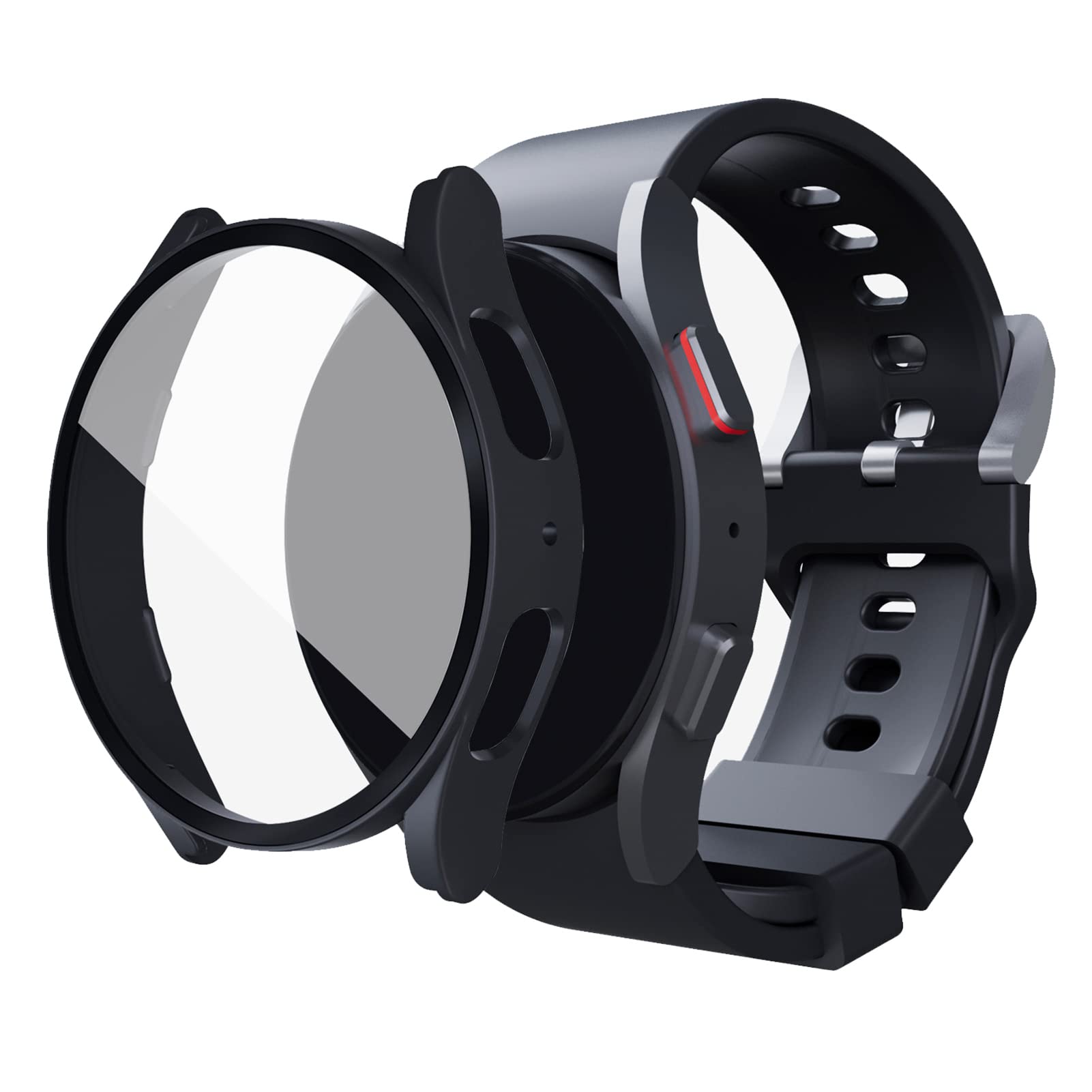 Diyeeni for 5 Screen Protector Case, Black Hard Protective Bumper and Tempered Glass Screen Protector, Compatible with Galaxy Watch 5 40mm 44mm (44mm)