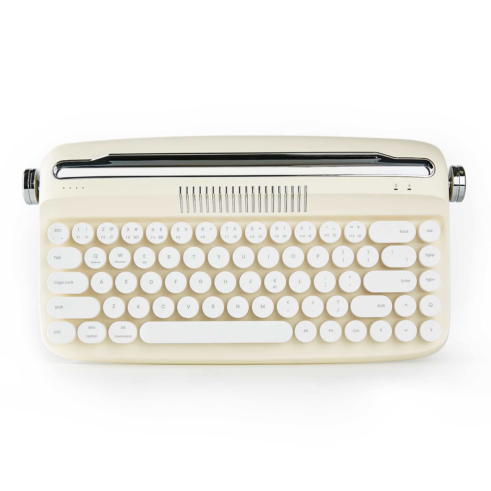 YUNZII Upgraded Wireless Typewriter Keyboard, Retro Aesthetic with Integrated Stand,Cute Round Keycaps, USB-C/Bluetooth Connection for Table, Phone, PC and Win/Mac/Android (Ivory Butter, B307)