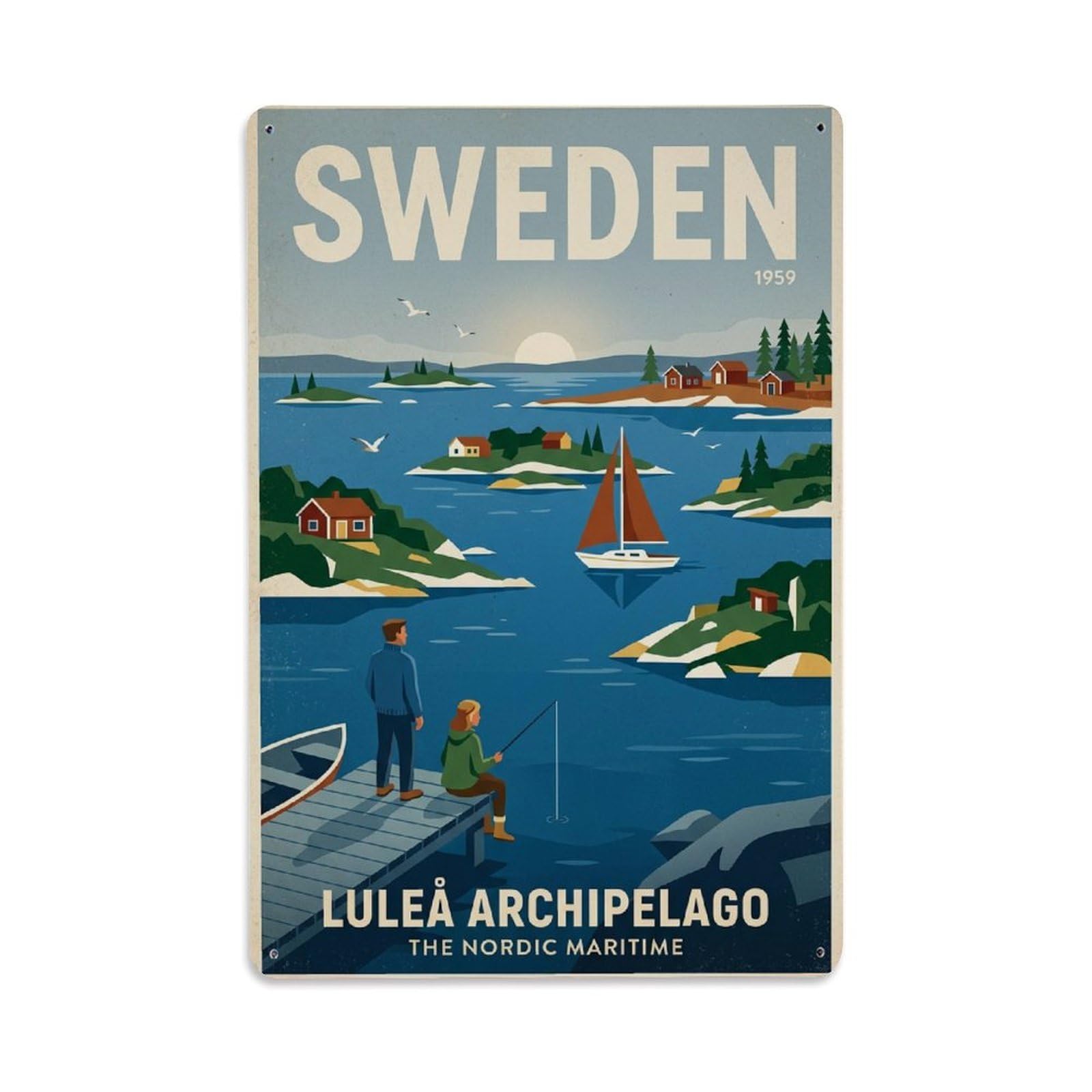 Vintage Travel Lulea Sweden Archipelago Metal Tin Sign
