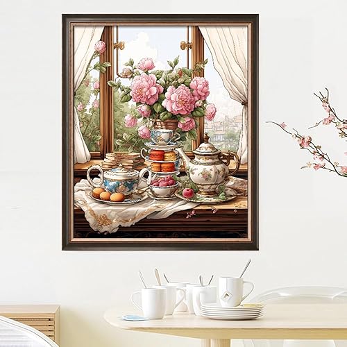 Miniatura 52 de Leczany Kit de estampado de punto de cruz para adultos o niños, hermoso paisaje junto al río, patrones de bordado de bricolaje, kit de manualidades