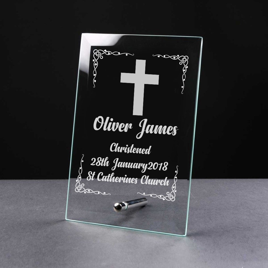 Ukgiftstoreonline Personalised Christening Gift Keepsake Glass Plaque Gift