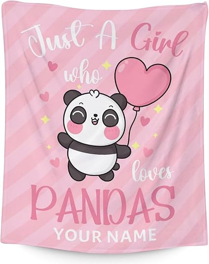 Personalized Panda Blanket Gifts with Name - 50"x60" Cute Throw Blanket for Kids, Adults - Pink Soft Fuzzy Blankets for Bed, Couch & Living Room