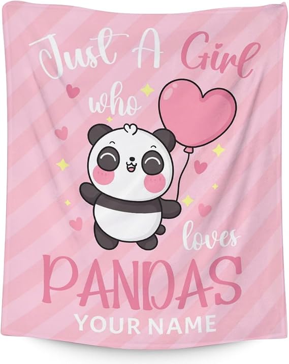 Personalized Panda Blanket Gifts with Name - 50"x60" Cute Throw Blanket for Kids, Adults - Pink Soft Fuzzy Blankets for Bed, Couch & Living Room