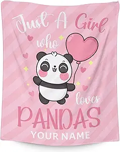 Personalized Panda Blanket Gifts with Name - 50"x60" Cute Throw Blanket for Kids, Adults - Pink Soft Fuzzy Blankets for Bed, Couch & Living Room