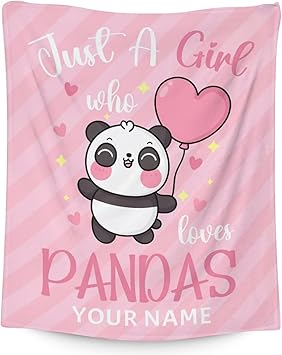 Personalized Panda Blanket Gifts with Name - 50"x60" Cute Throw Blanket for Kids, Adults - Pink Soft Fuzzy Blankets for Bed, Couch & Living Room