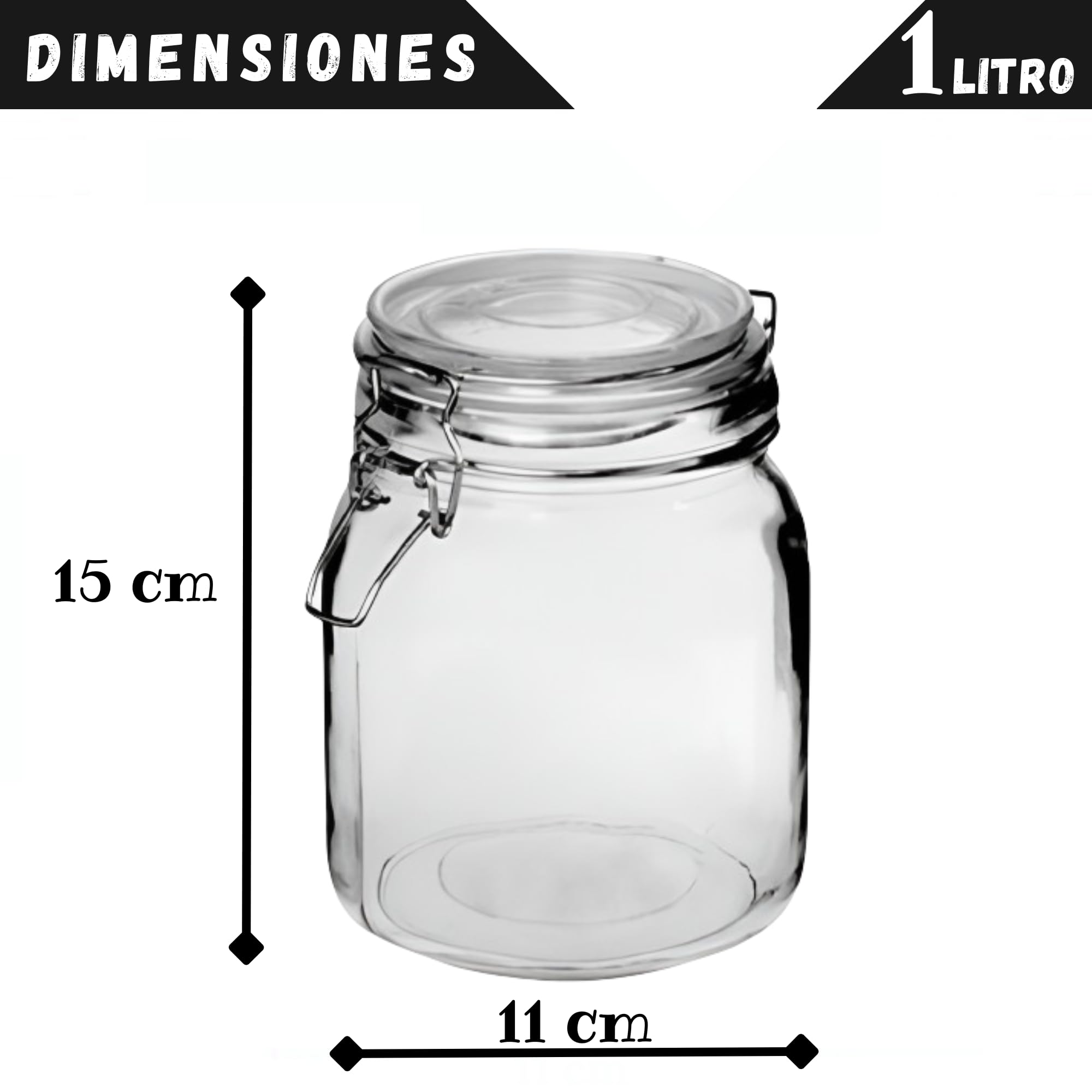 12 Tarros de Cristal Herméticos 1 litro - Con Etiquetas + Ebook de 102 Recetas - Tarros para Conservas, Mermelada, Encurtidos, Fermentar - Vidrio Resistente (12)