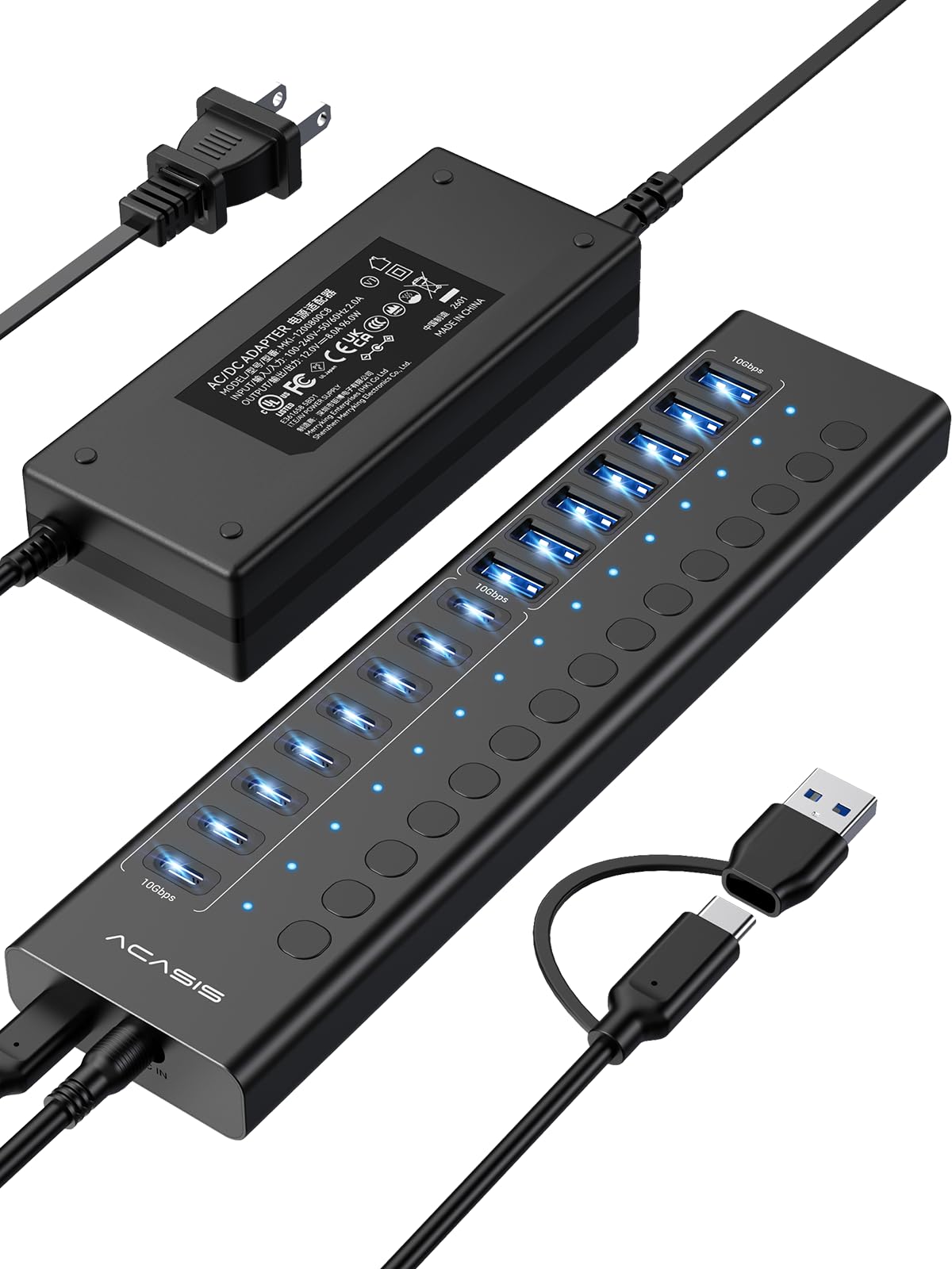 ACASIS 16 Ports Powered USB 3.2 Hub (8 USB-A 3.2 +8 USB-C 3.2), 10Gbps | Individual On/Of…