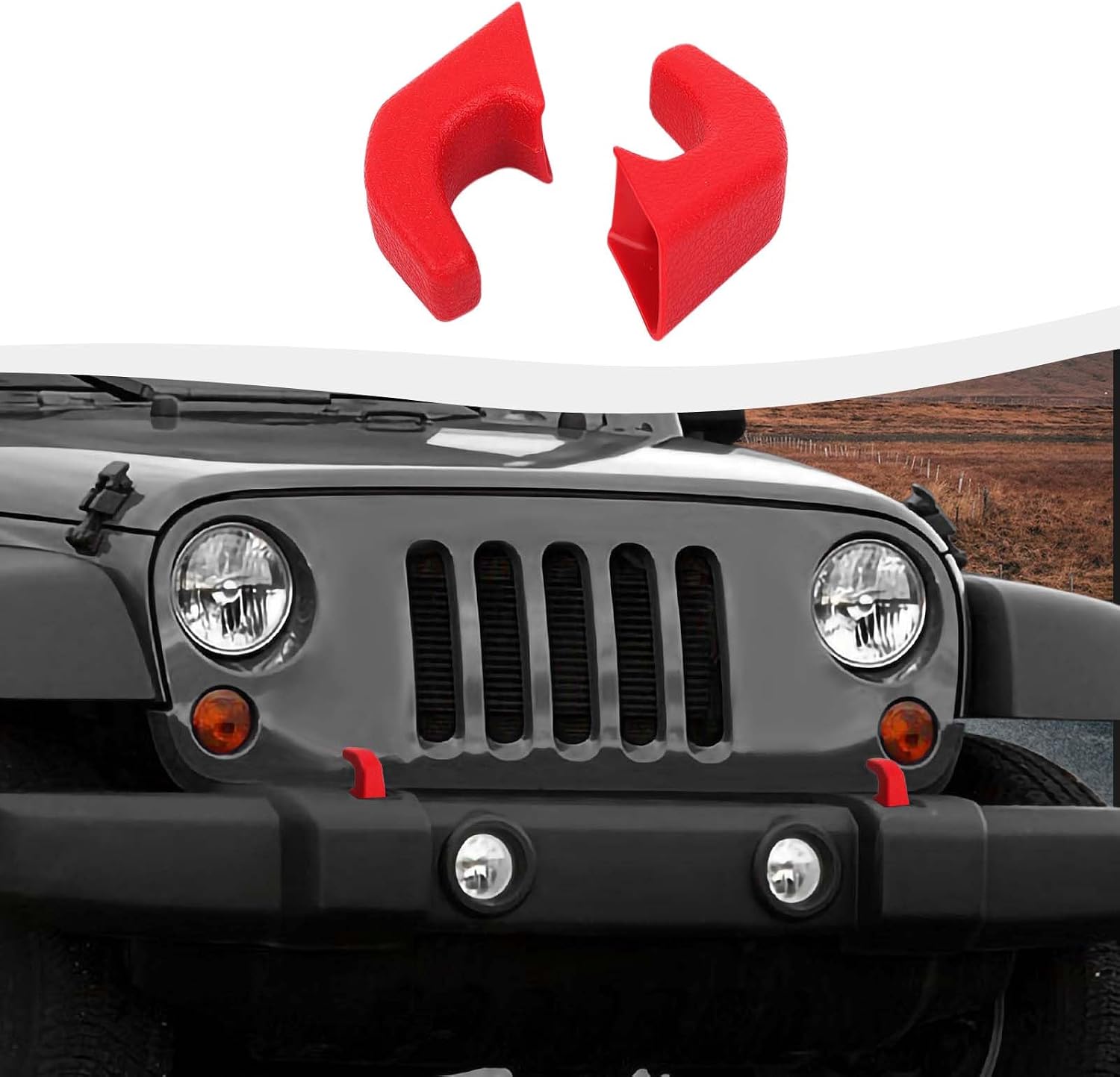 Bumper Tow Hook Covers 2Pcs Compatible with 2007-2018 Jeep Wrangler JK JKU/for 2018-2026 JL JLU & Jeep Gladiator JT Exterior Accessories(Red)