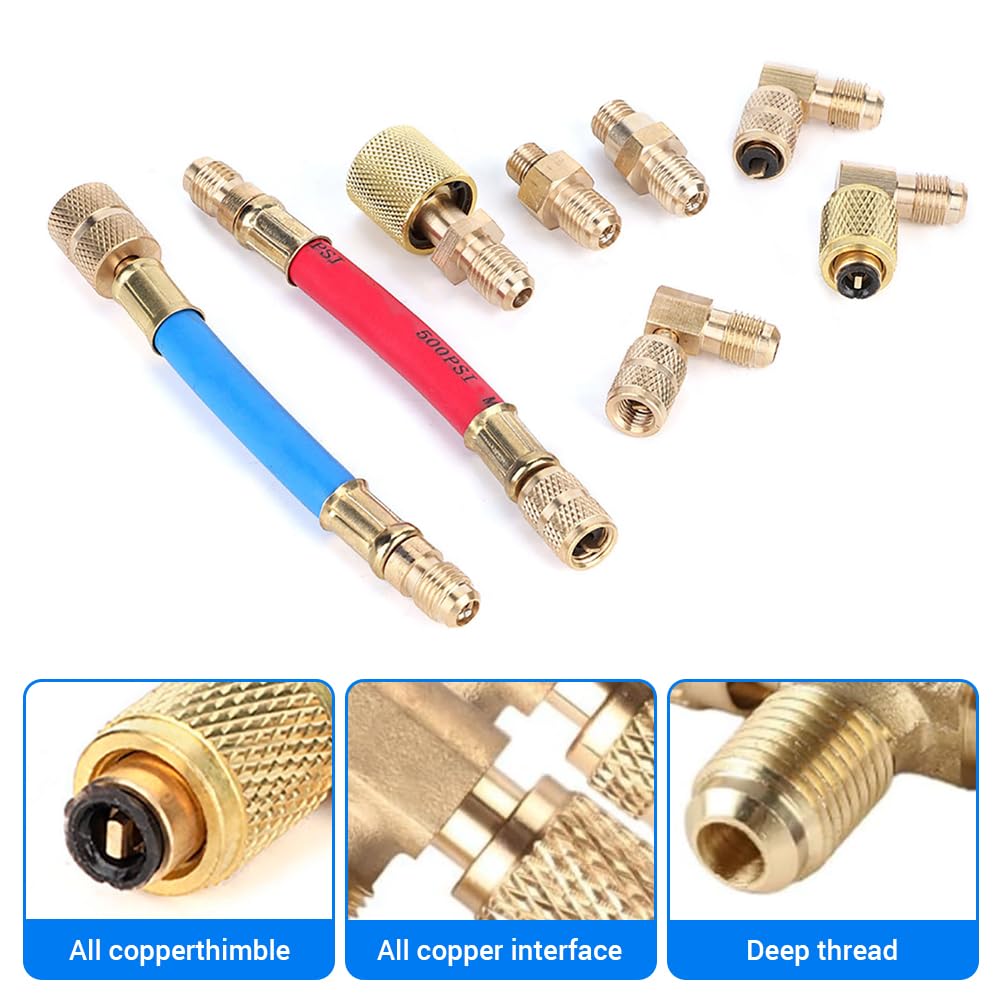 BORDSTRACT Adaptateur R134a, 8 Pièces R12 Connecteur Rapide Réservoir De Réfrigérant Pompe à Vide Port Adaptateur De Connexion Ensemble pour Climatiseur
